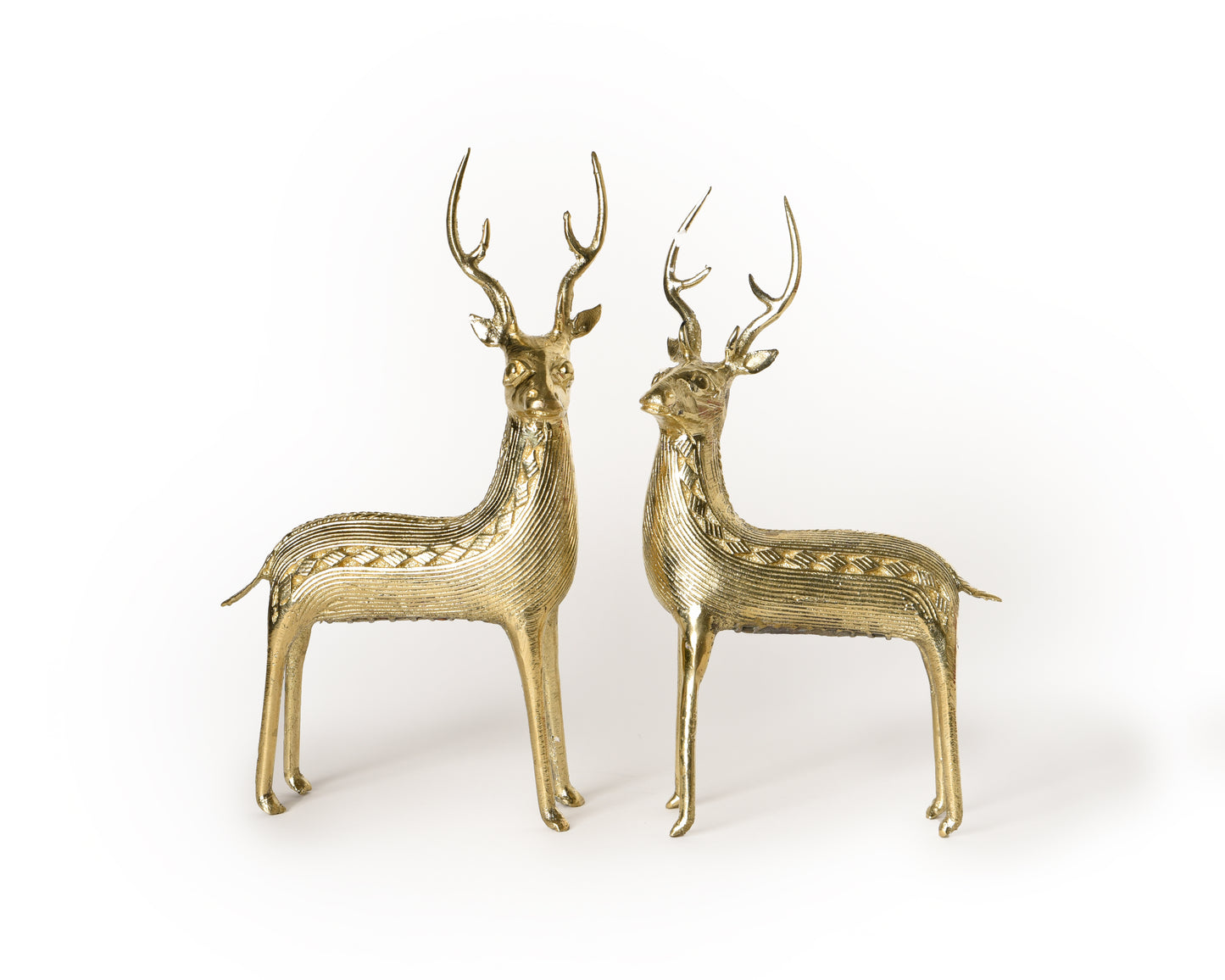 Brass Standing Deer Pair, Dokra Brass Decor, Showpiece, Vastu, Pack of 2