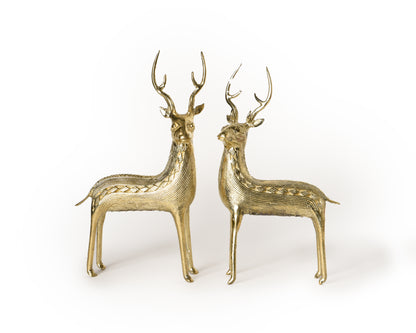 Brass Standing Deer Pair, Dokra Brass Decor, Showpiece, Vastu, Pack of 2