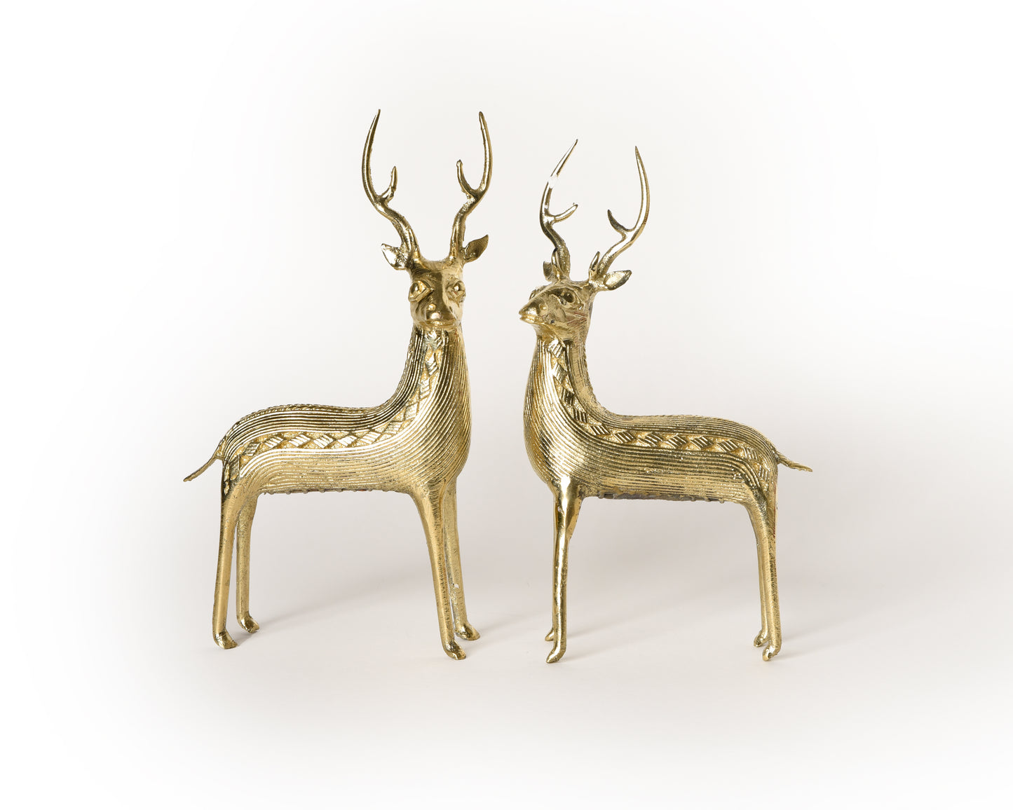 Brass Standing Deer Pair, Dokra Brass Decor, Showpiece, Vastu, Pack of 2