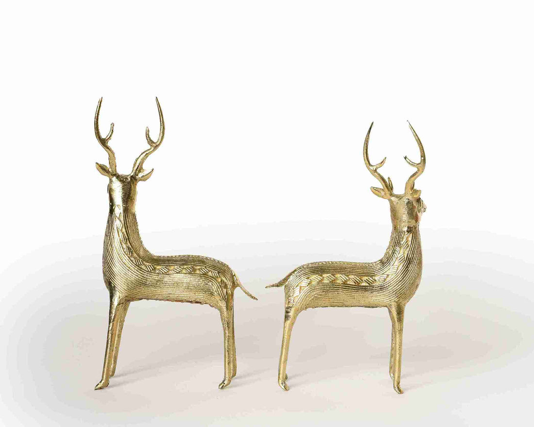 Brass Standing Deer Pair
