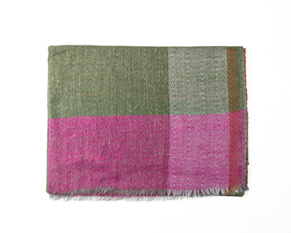 Soft Multi Green Rust Fine Wool Handloom Herringbone Weave Scarf