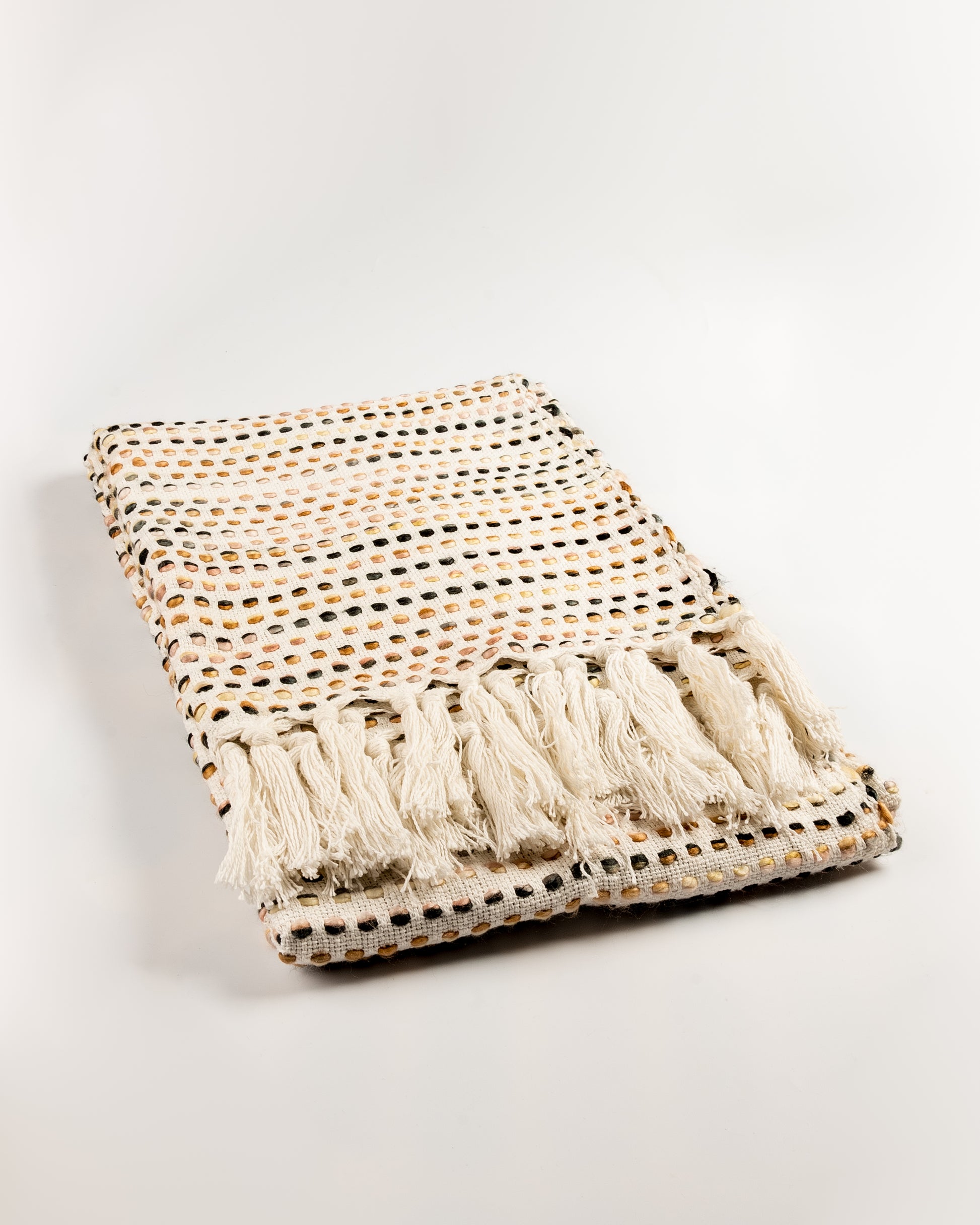 Cotton Beige Dots Patterned Throw
