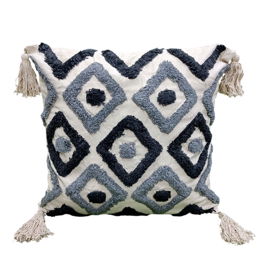 Cotton tufted cushion Covers (Grey & White)-Set of 4 (Dim 45 x 45 cm)