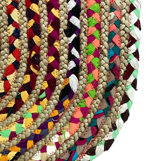 Divinehandicrafts COTTON CRAFT Jute Chindi Braid Rag Rug - Boho Farmhouse Rustic Area- Handwoven Reversible Natural Recycled Cotton- Living Room ,Study Home Décor Gift - 60 x 90 cm Oval - Multi Color