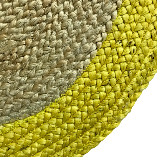 Divinehandicrafts- Rug Jute Hand Woven Round Area Rug Beige With Yellow Color Border Carpet (60 x 60 CM)