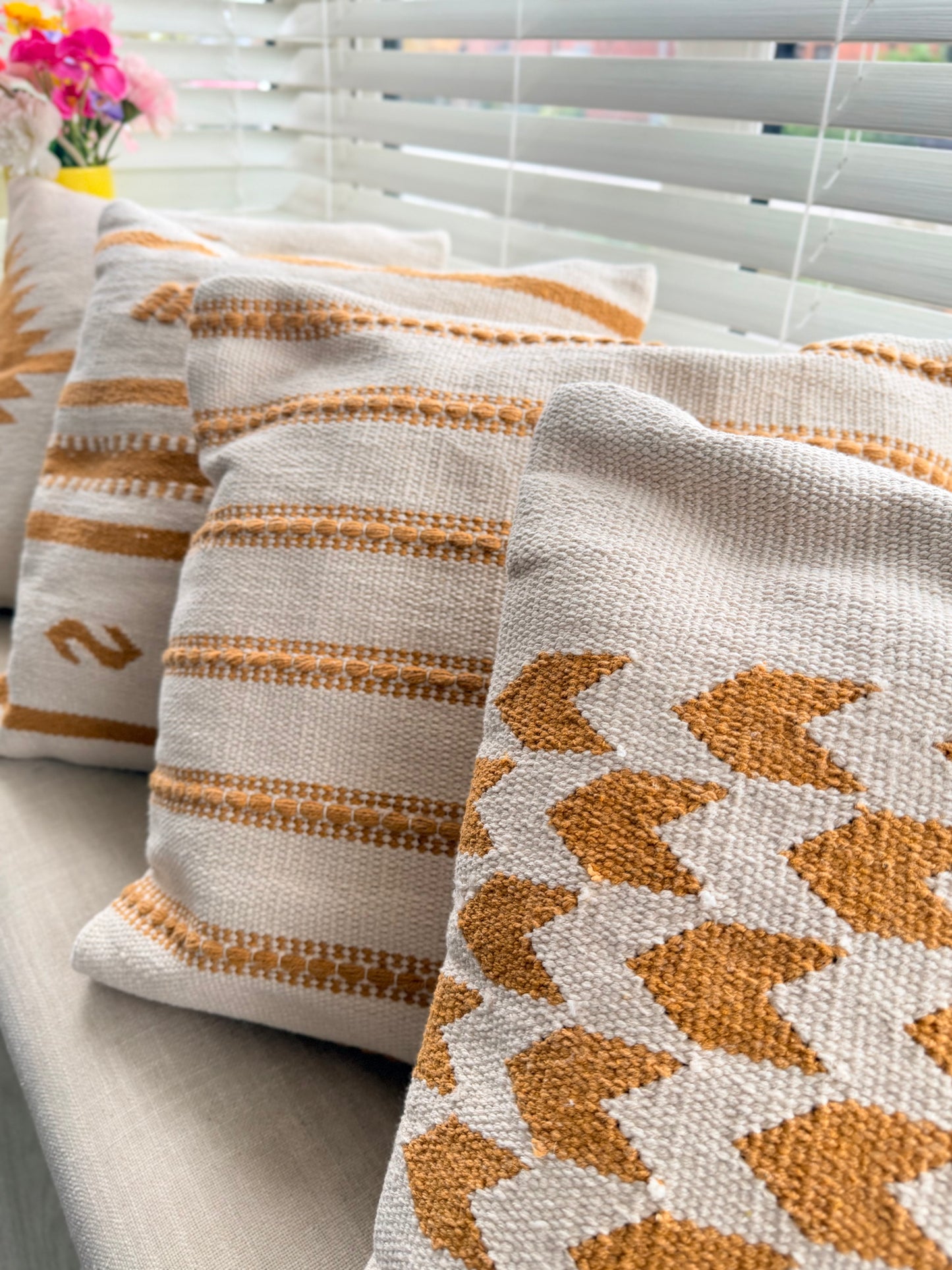 Handwoven Yellow Cotton Cushion Covers Family 4pc