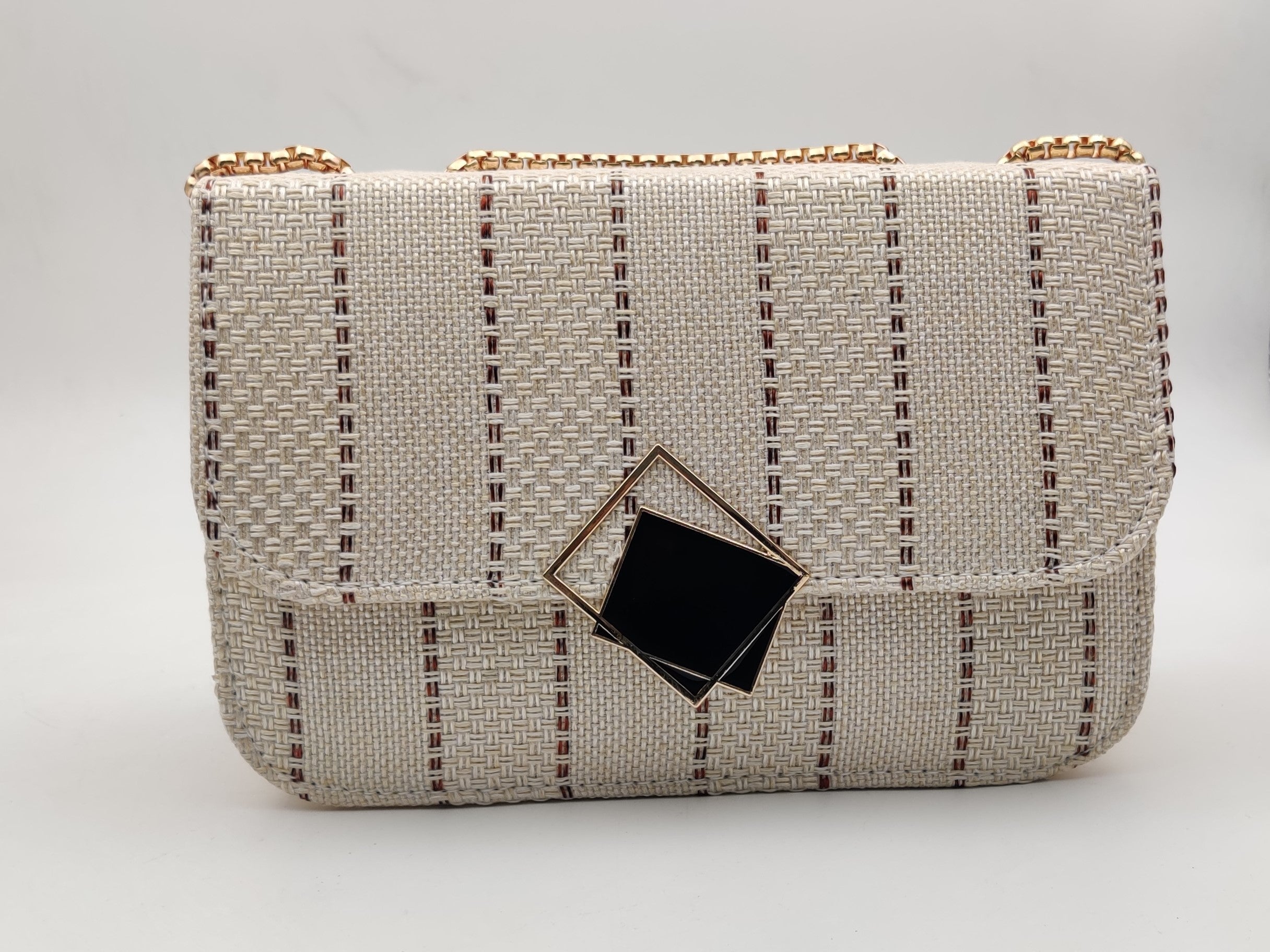 Off-white woven material handbag