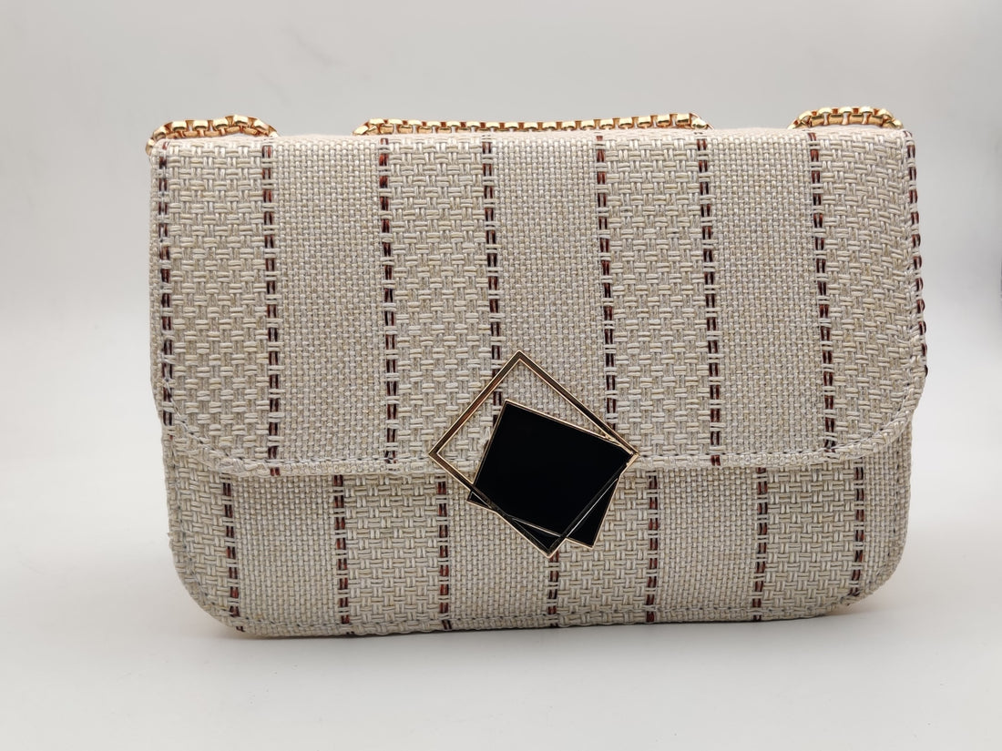 Off-white woven material handbag
