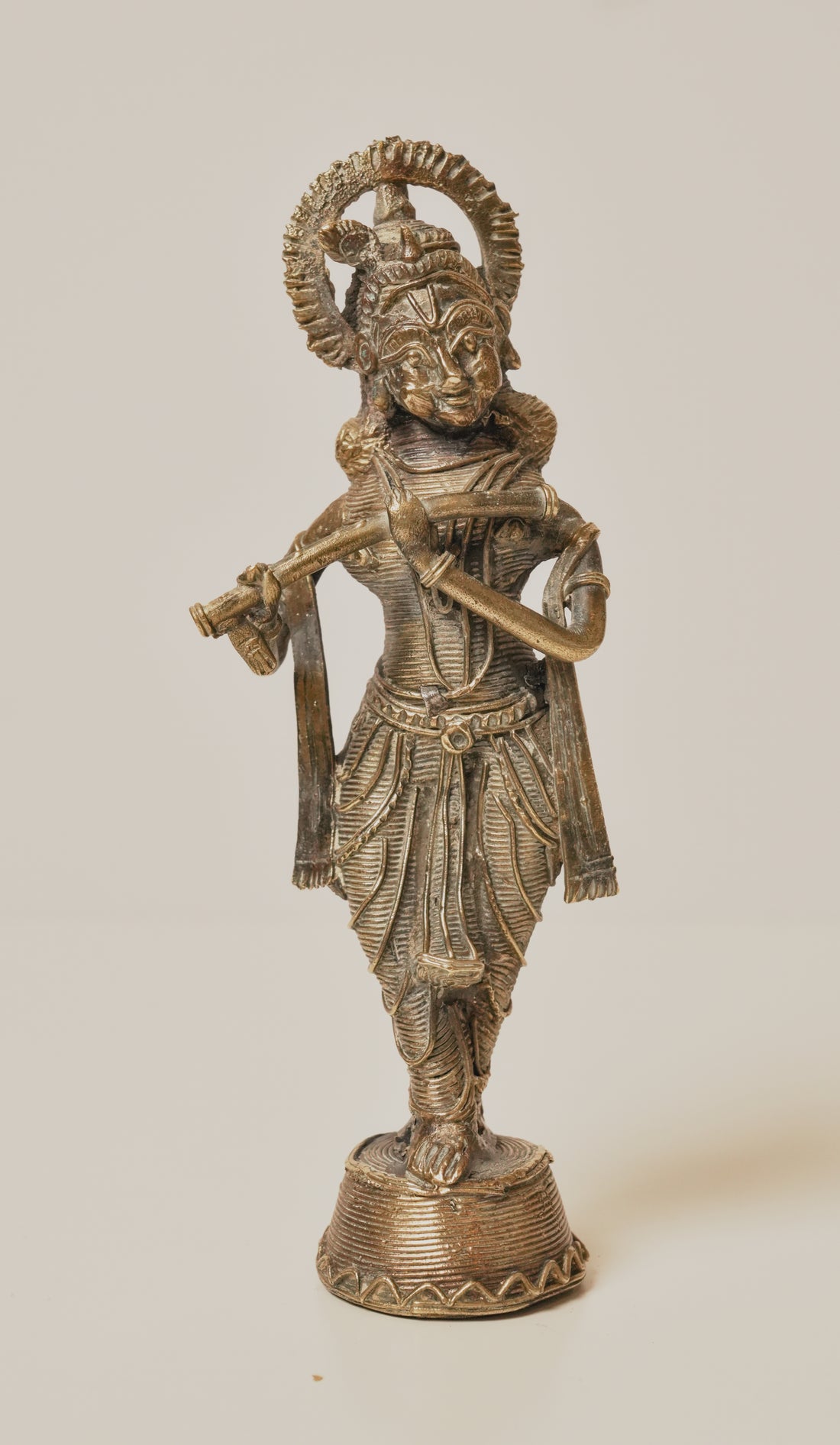 Brass Krishna Statue with Flute, Standing Murli Krishna Idol for Home Mandir, Hindu God Figurine Gift