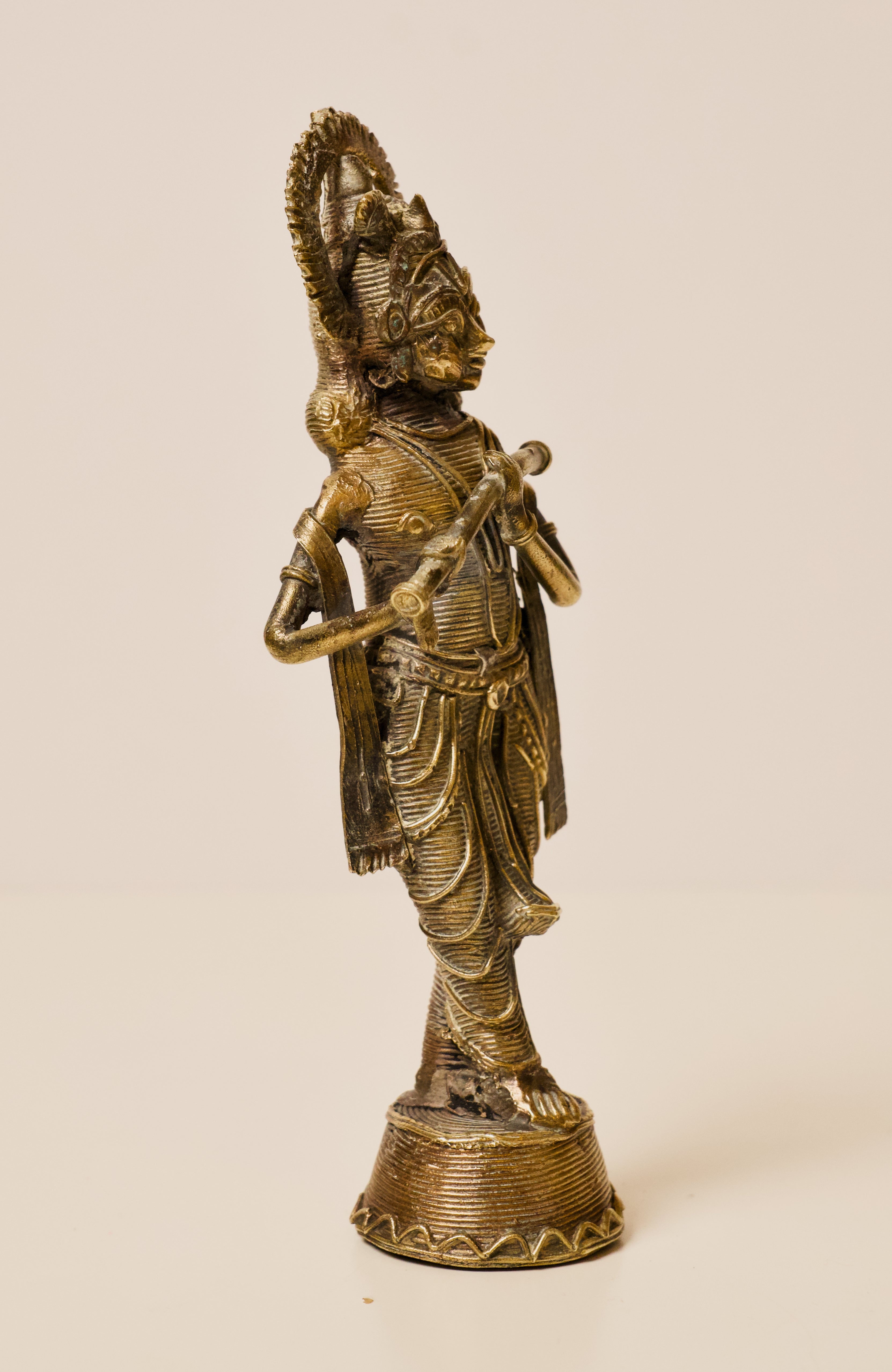 Brass Krishna Statue with Flute, Standing Murli Krishna Idol for Home Mandir, Hindu God Figurine Gift