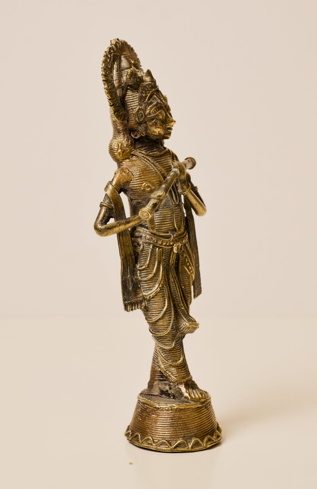 Brass Krishna Statue with Flute, Standing Murli Krishna Idol for Home Mandir, Hindu God Figurine Gift