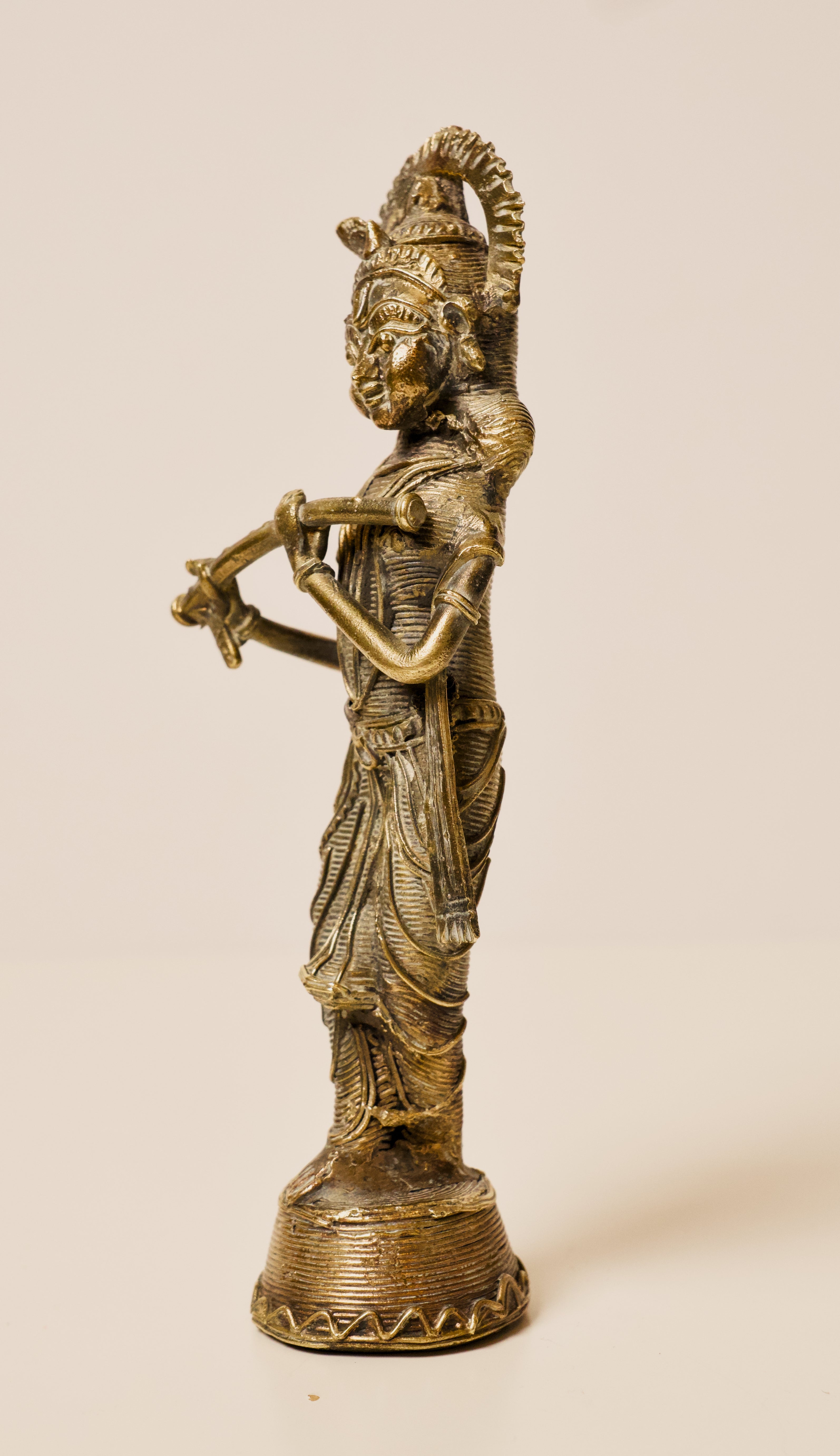 Brass Krishna Statue with Flute, Standing Murli Krishna Idol for Home Mandir, Hindu God Figurine Gift