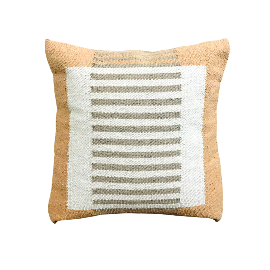 Decorative pillow with striped pattern on a white background