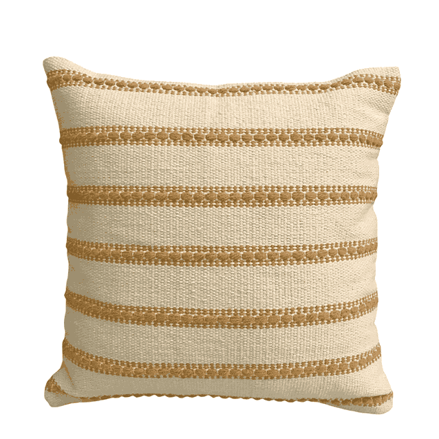 Beige and brown striped pillow on a white background
