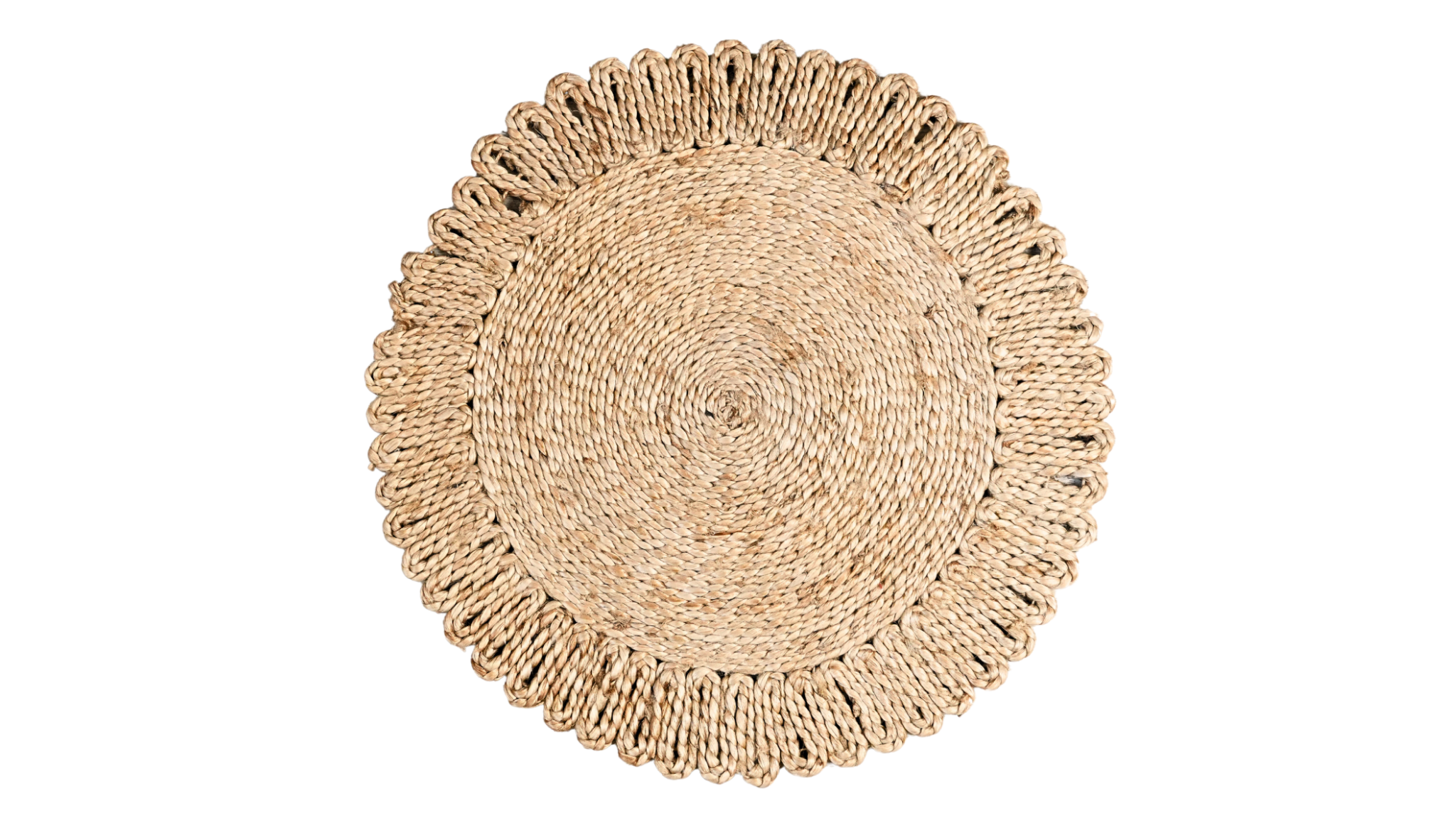 Round woven placemat on a white background