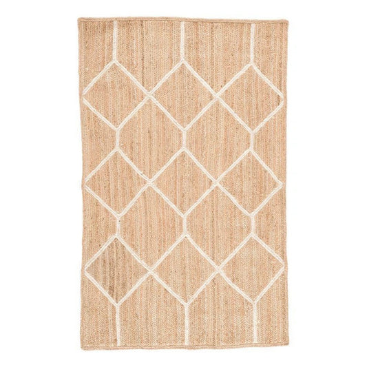 Natural Sustainable Beige Diamond Patterned Rectangular Shaped Eco Friendly Jute Braided Rug Size 60 x 90 cm