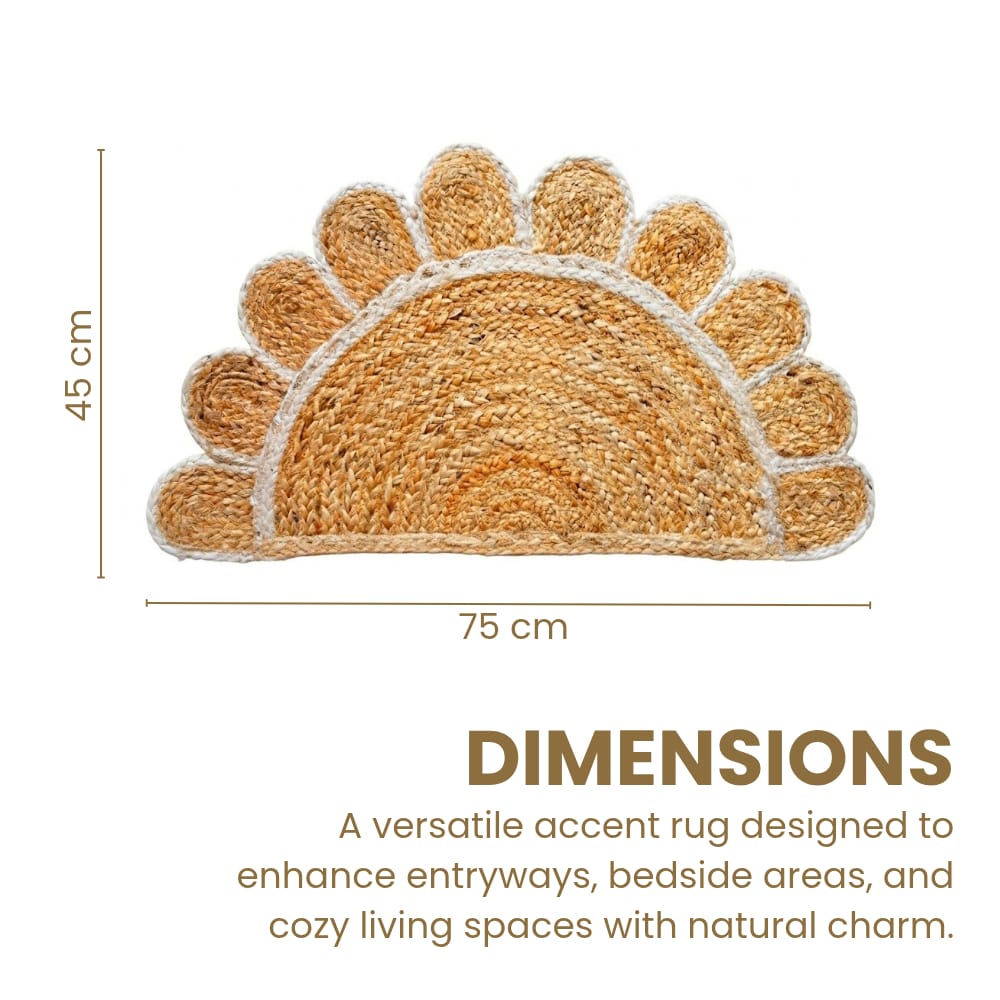 Divine Handicrafts Scalloped Doormat, Half Round Jute Rug, Half Moon Doormat, Boho Stair Mat, Semi Circle Jute Rug, Half Round Bath Mat, Half Circle Doormat