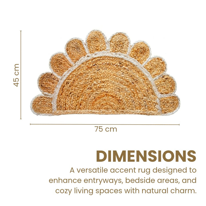 Divine Handicrafts Scalloped Doormat, Half Round Jute Rug, Half Moon Doormat, Boho Stair Mat, Semi Circle Jute Rug, Half Round Bath Mat, Half Circle Doormat