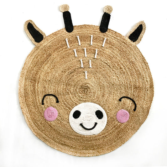 DivineHandicrafts Cute Natural Reindeer Designed Kids Handwoven Boho Area Rug for Nursery Bedroom Living Area