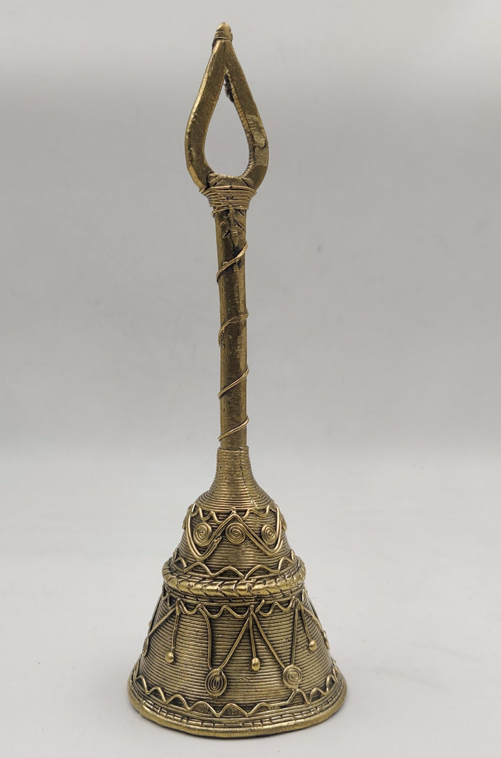 Decorative Dhokra-style brass bell with loop handle