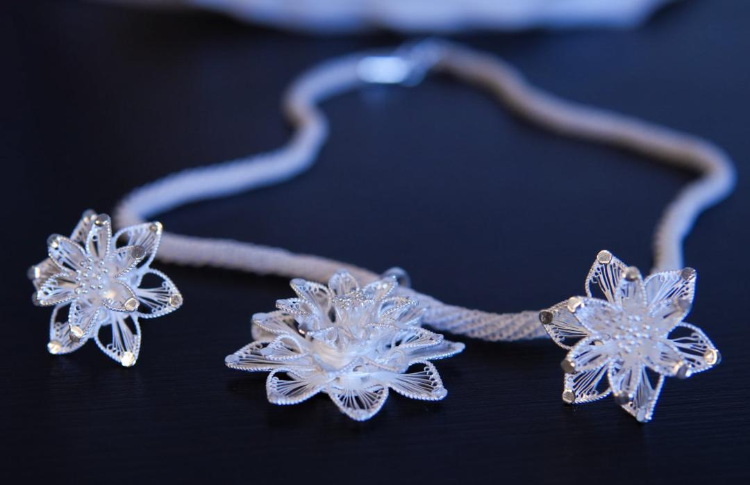 Elegant silver floral necklace with detailed filigree work