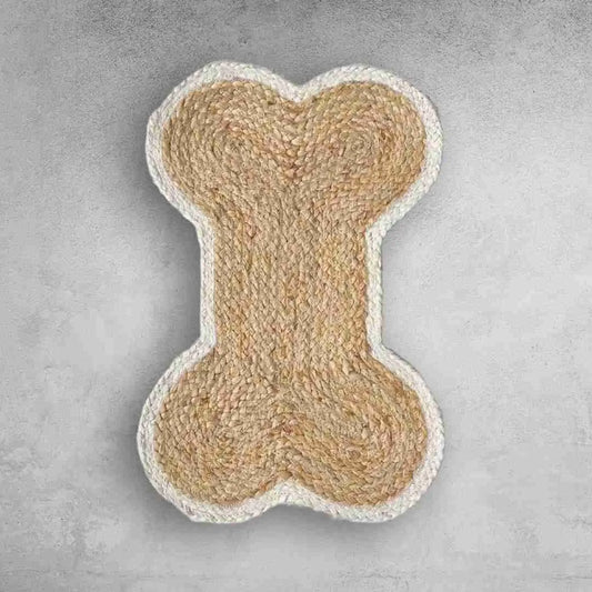 Bone Shaped Feeding Mat for Dogs & Cats Handmade jute Rug